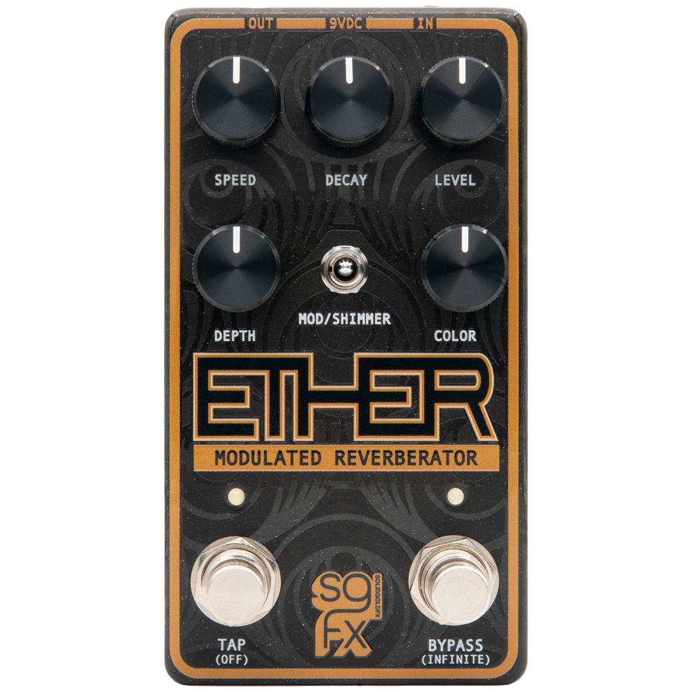 Ether modulated reverb guitar effects pedal by SolidGoldFX for ambient, shimmering soundscapes